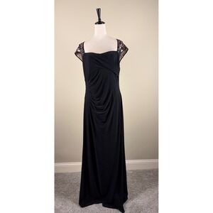 Lauren Ralph Lauren Evening Black Sequin Lace Keyhole Gown Dress 16